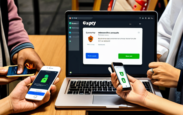 **
A diverse group of Malaysians shopping online using their smartphones and laptops. The scene depicts a sense of caution and awareness as they check for "https" in the URL and look for the padlock icon. Show elements like a GrabPay or Touch 'n Go eWallet logo subtly incorporated. The overall feel should be safe and modern.
**